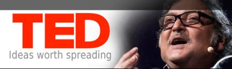 features image banner. TED talk logo and image of Sugata Mitra
